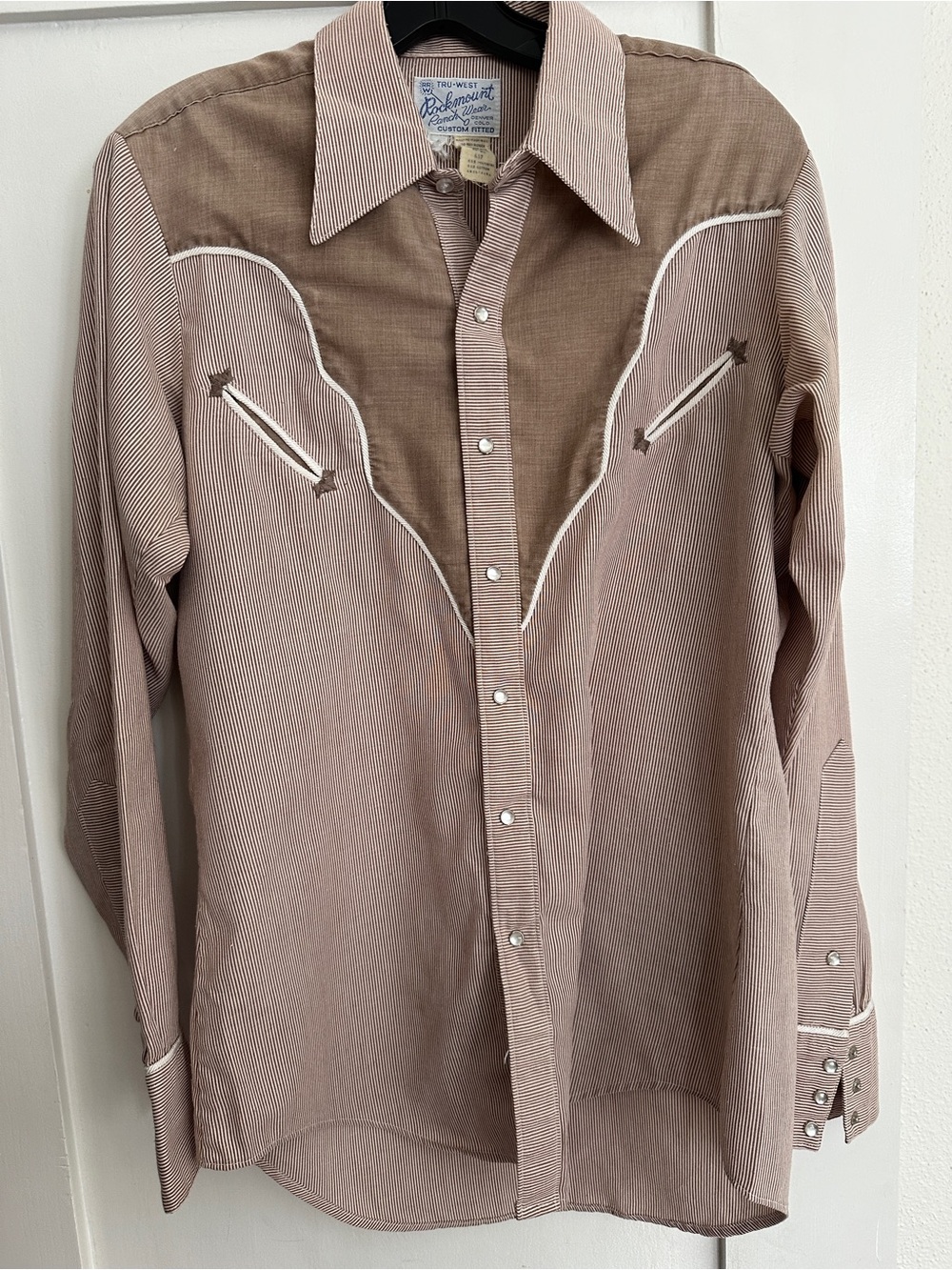 Vintage Ranch Wear cowboy shirt brown and white with pearl snaps